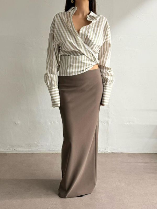 度假感後開衩西裝長裙 