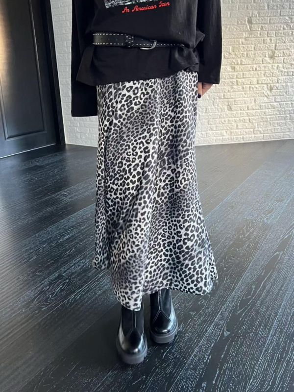 後鬆緊腰豹紋長裙 
