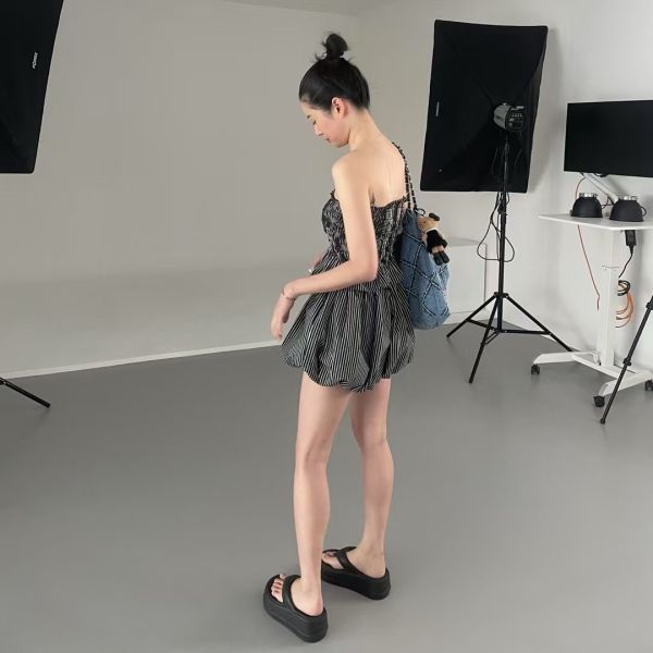 條紋平口鬆緊上衣/超可愛條紋南瓜短褲 