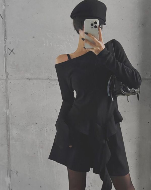 不規則下擺長袖上衣 