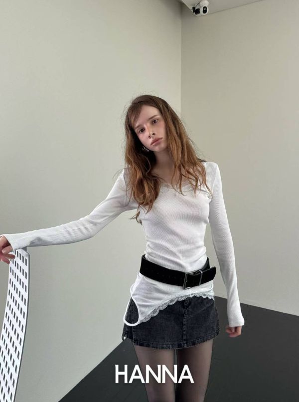 側開衩牛仔褲裙 