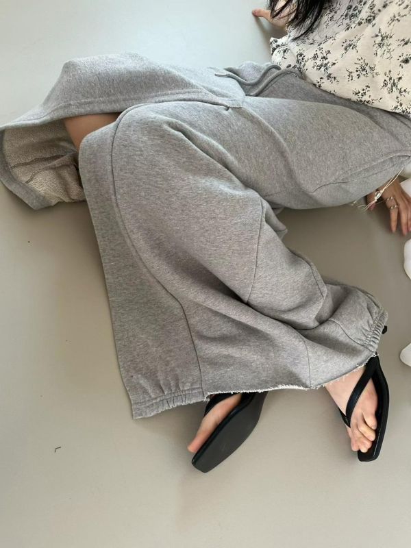 不收邊開衩棉質長裙 