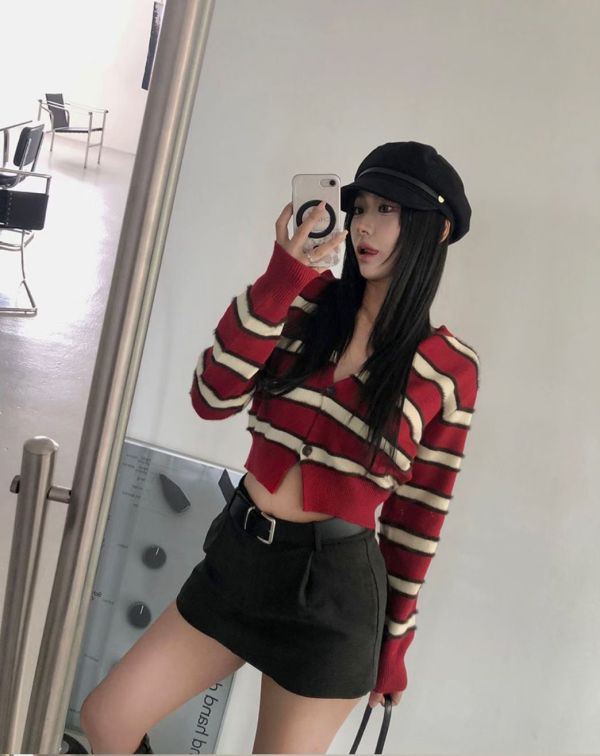 拼色條紋毛料外套 