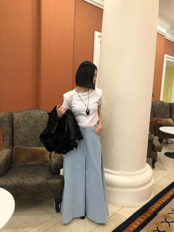 傘感斜紋牛仔布長裙 