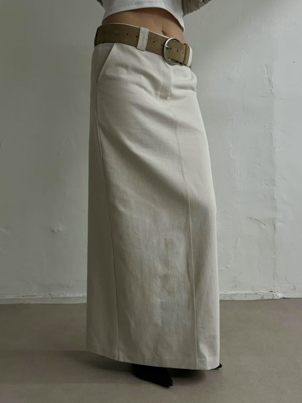 後開衩直筒牛仔長裙 