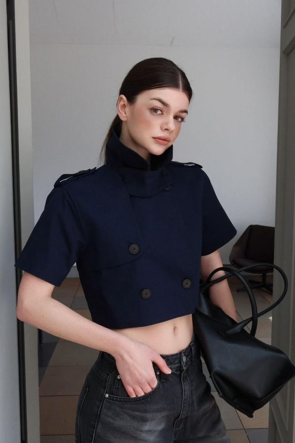 海軍風短版風衣外套 