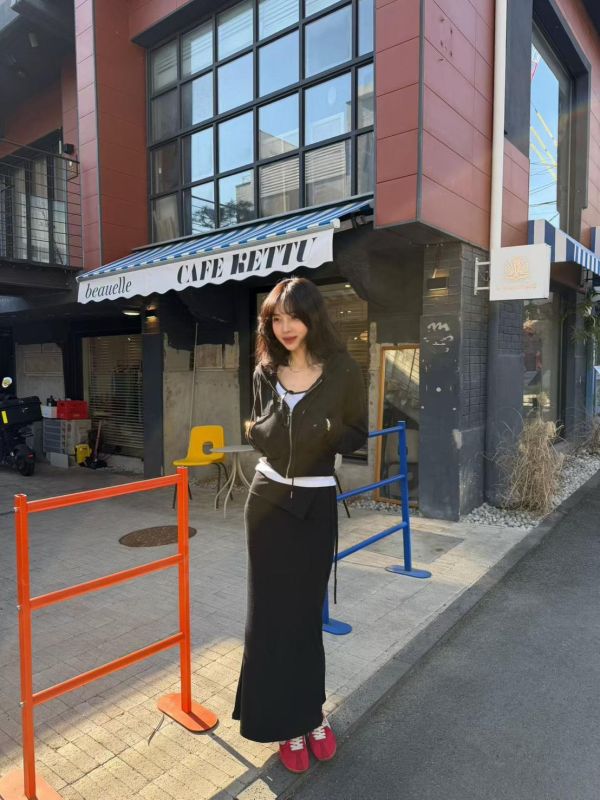 連帽短版棉質小外套/小包臀棉質反摺長裙 