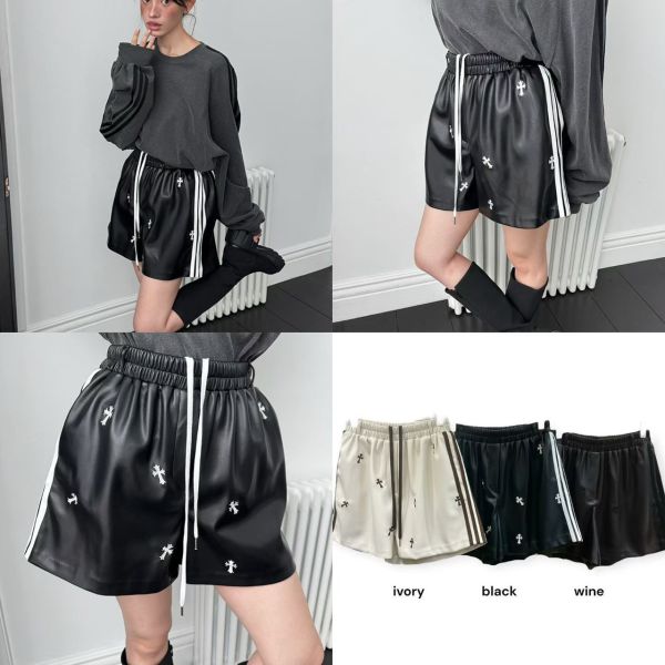 PU皮十字架貼標短褲 