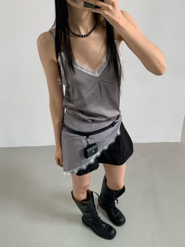 緞面蕾絲背心+絲巾SET 