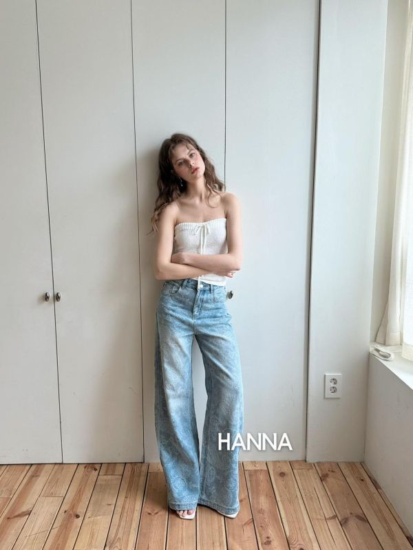 亮鑽蕾絲花牛仔長褲 