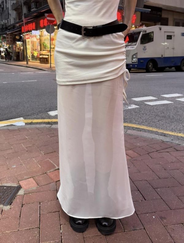 抽繩透膚性感長裙 