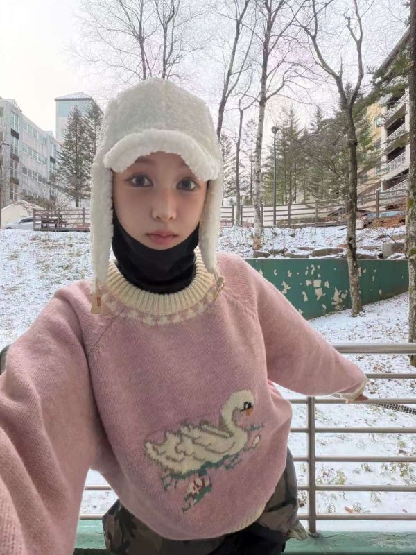 白鵝拼接針織毛衣 