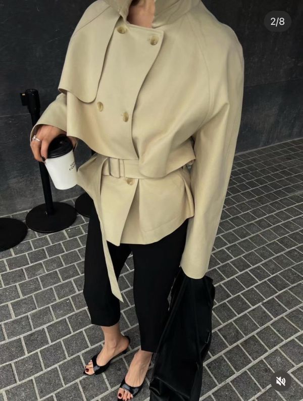 俐落短版綁帶風衣 