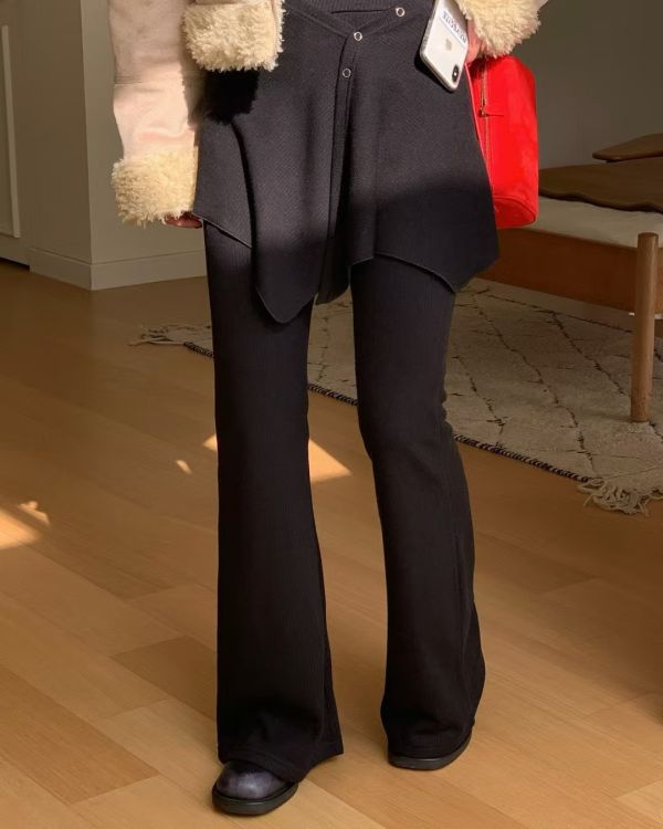 壓扣裙擺針織棉刷毛褲(裙襬可拆) 