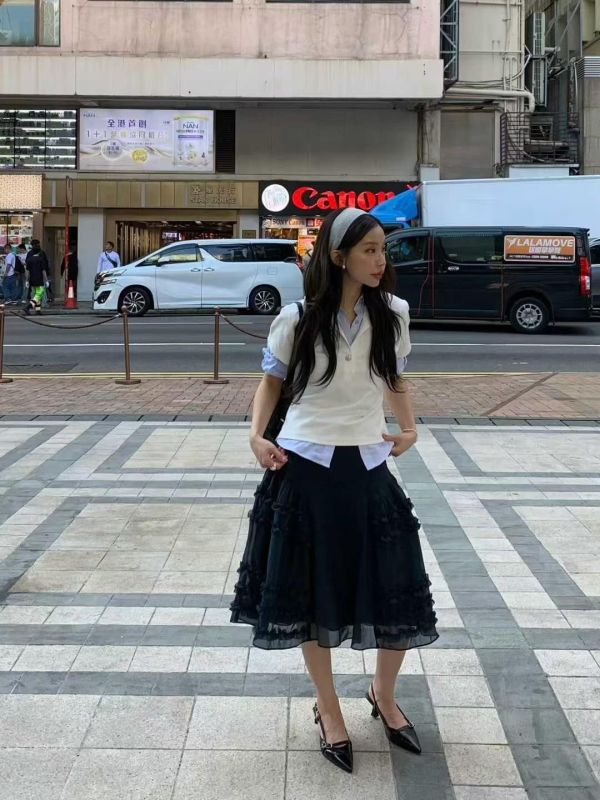 荷葉拼紗澎澎裙 