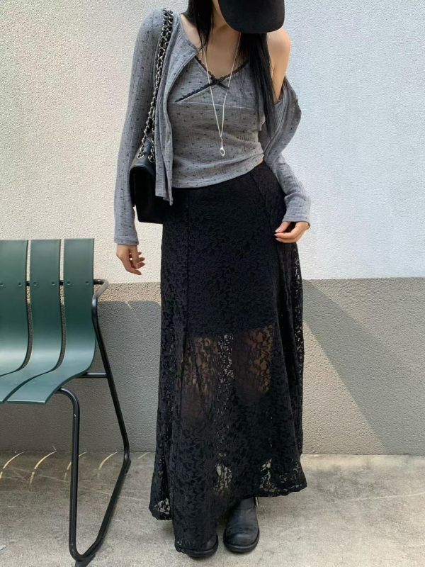 蕾絲透感長裙 