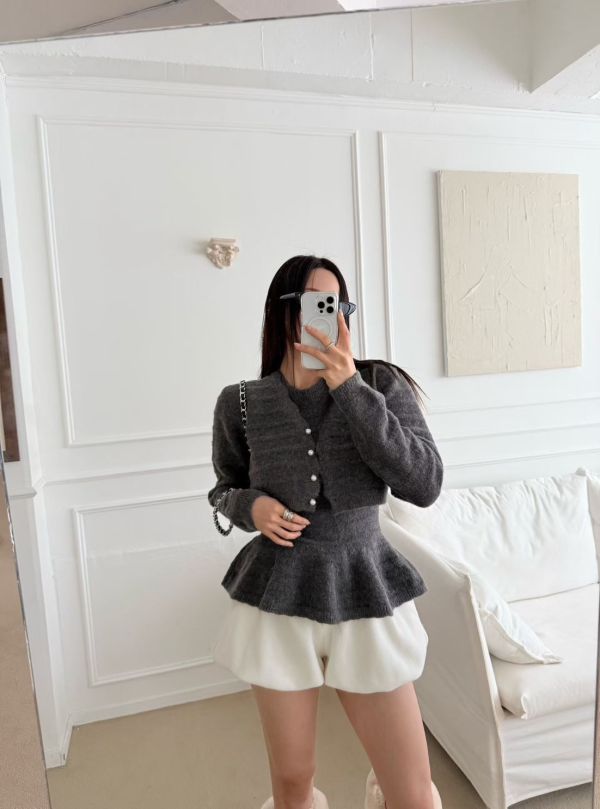 擺花邊背心+針織外套Set 