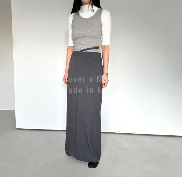 側腰造型綁帶西裝長裙 