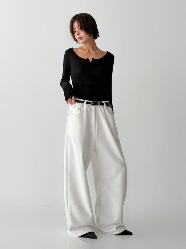 腰耳朵鉚釘棉質長褲 