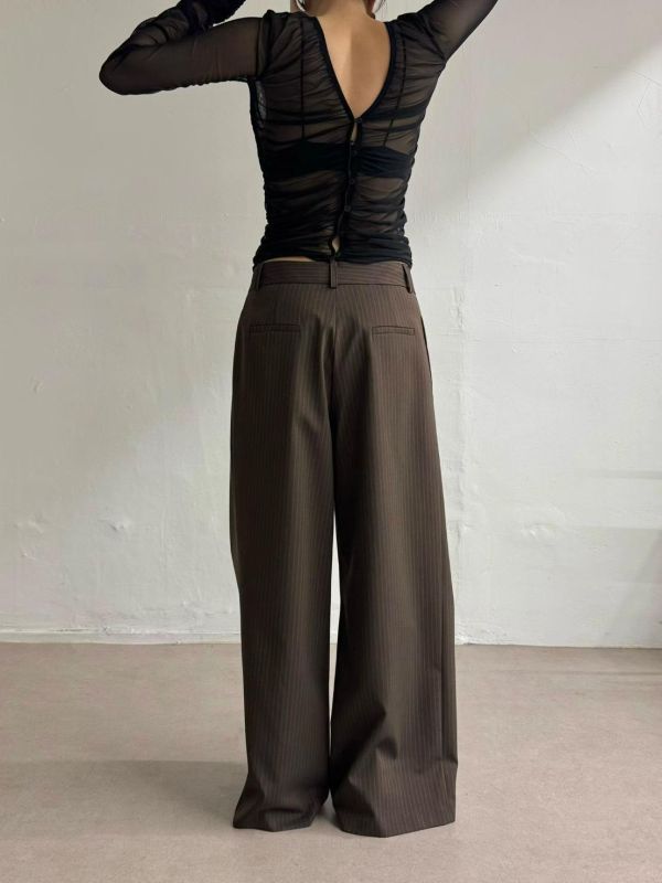 歐美直條紋西裝寬褲 
