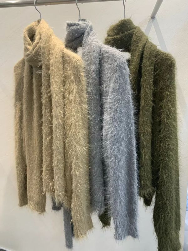 毛絨針織寬鬆脖繩外套 