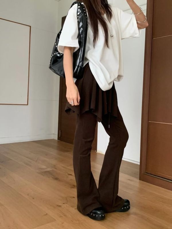 鬆緊腰假兩件褲裙 