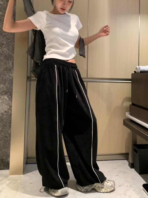 天鵝絨下擺縮口休閒褲 
