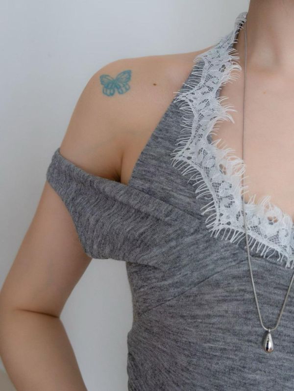 繞脖蕾絲假兩件背心 