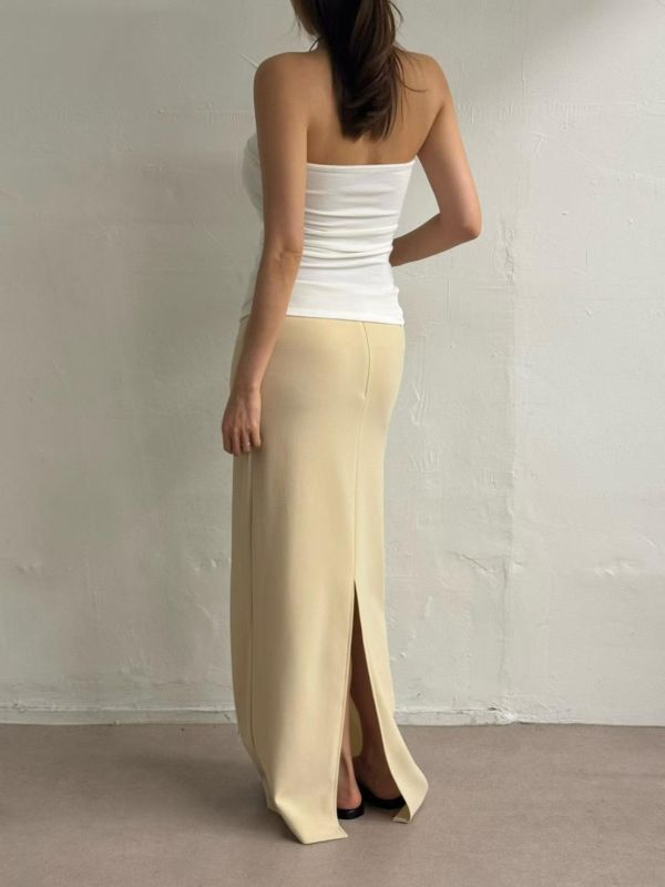 度假感後開衩西裝長裙 