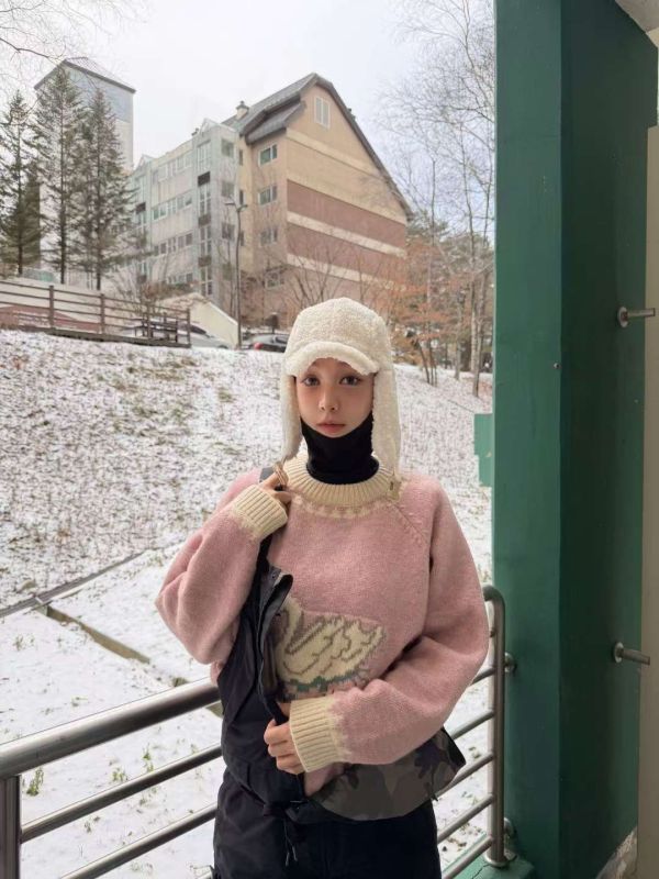 白鵝拼接針織毛衣 