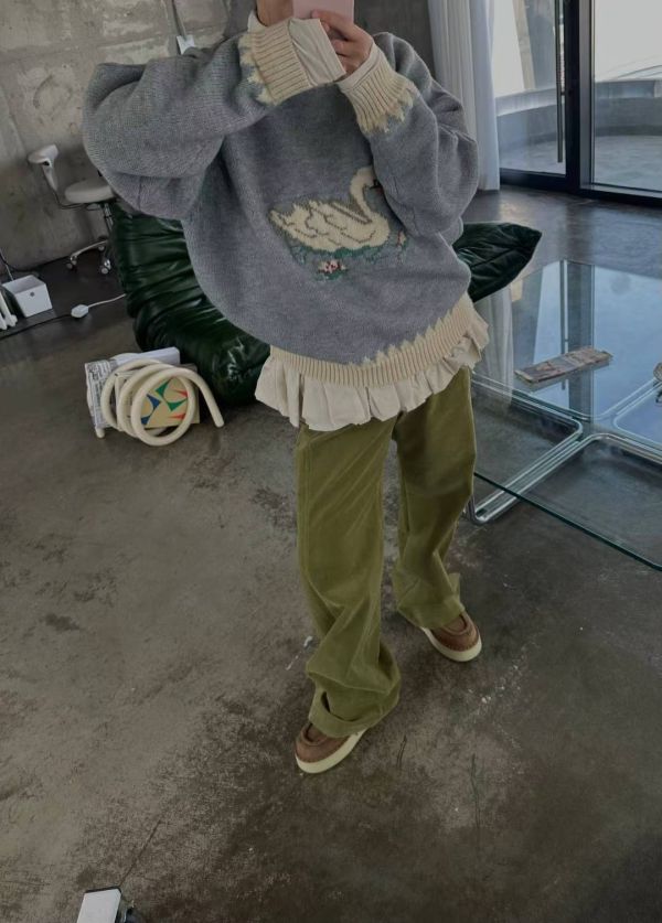 白鵝拼接針織毛衣 