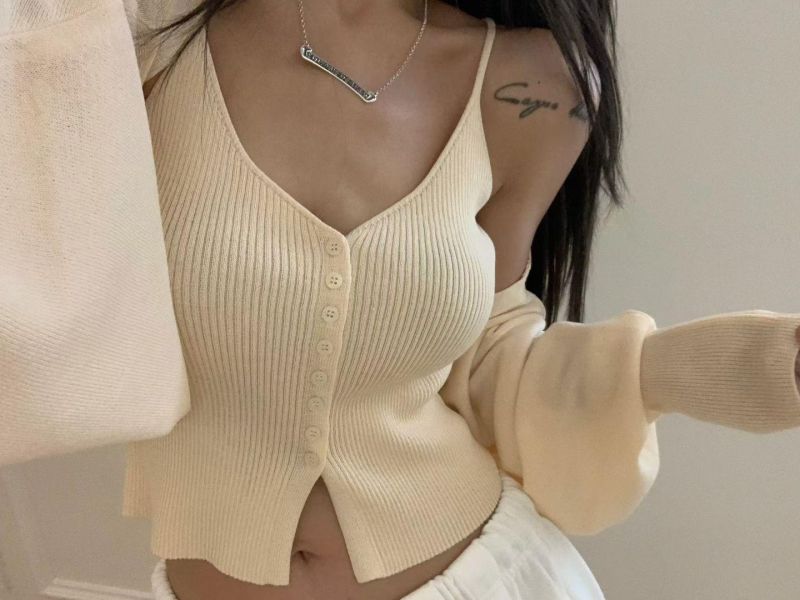 排釦細肩背心+小外罩SET 