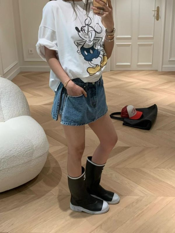 側拉鍊迷你牛仔短褲裙 