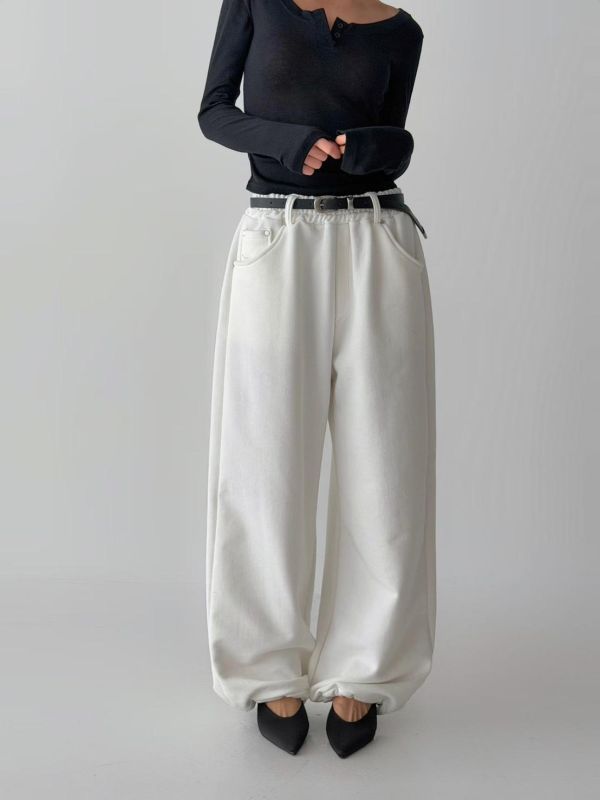 腰耳朵鉚釘棉質長褲 