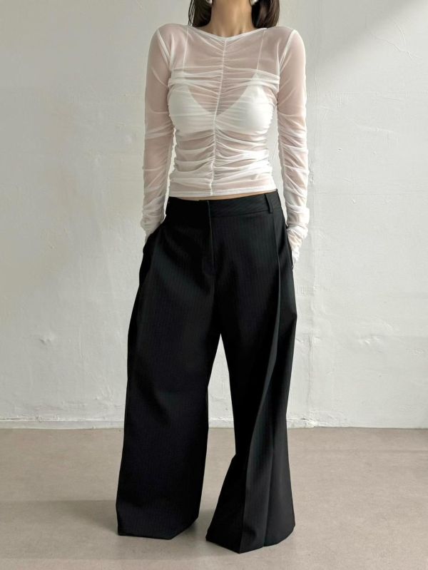 歐美直條紋西裝寬褲 