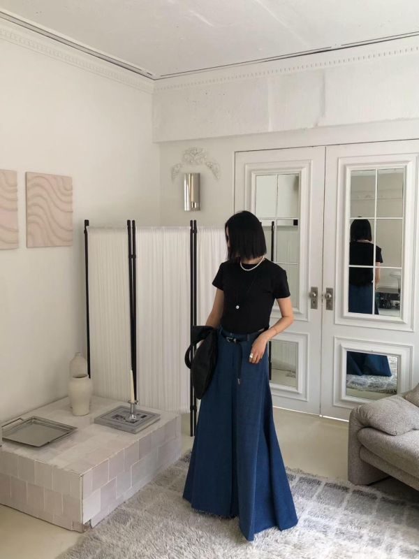 傘感斜紋牛仔布長裙 