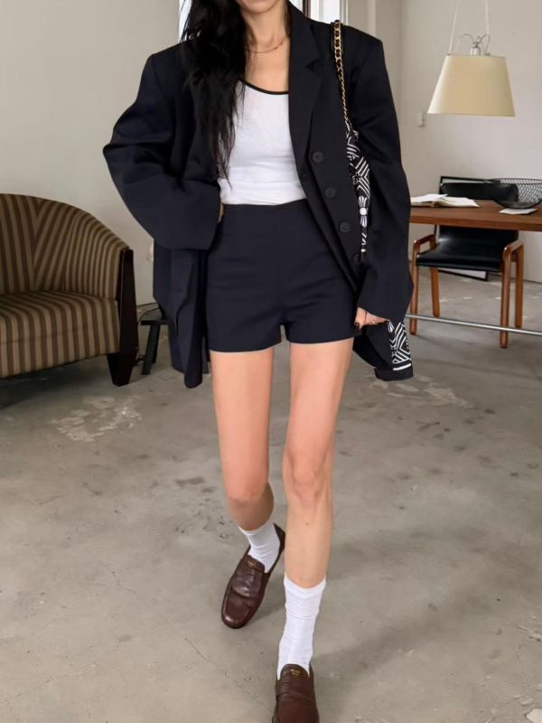 雙層設計西裝外套/合身西裝短褲 