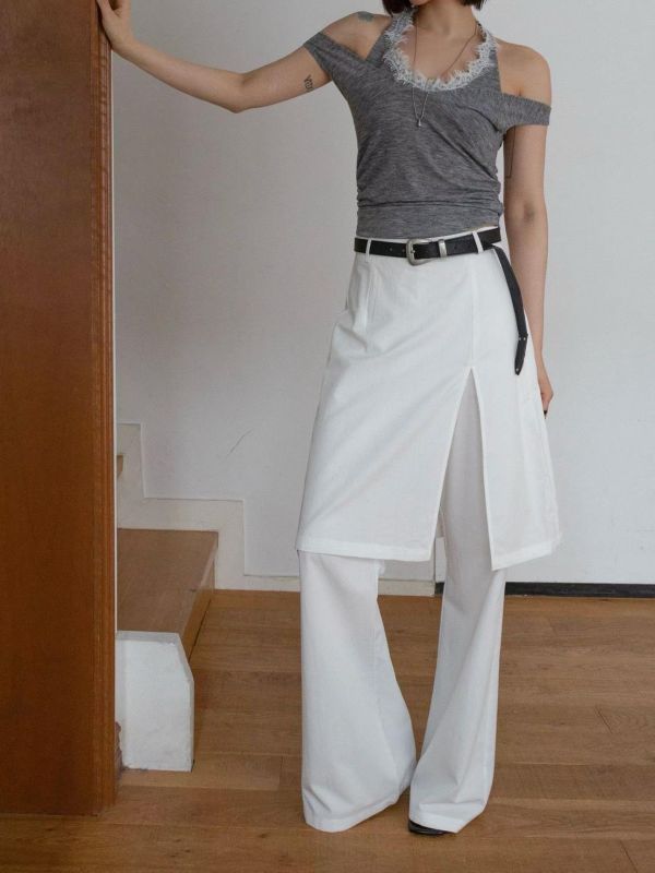 繞脖蕾絲假兩件背心 