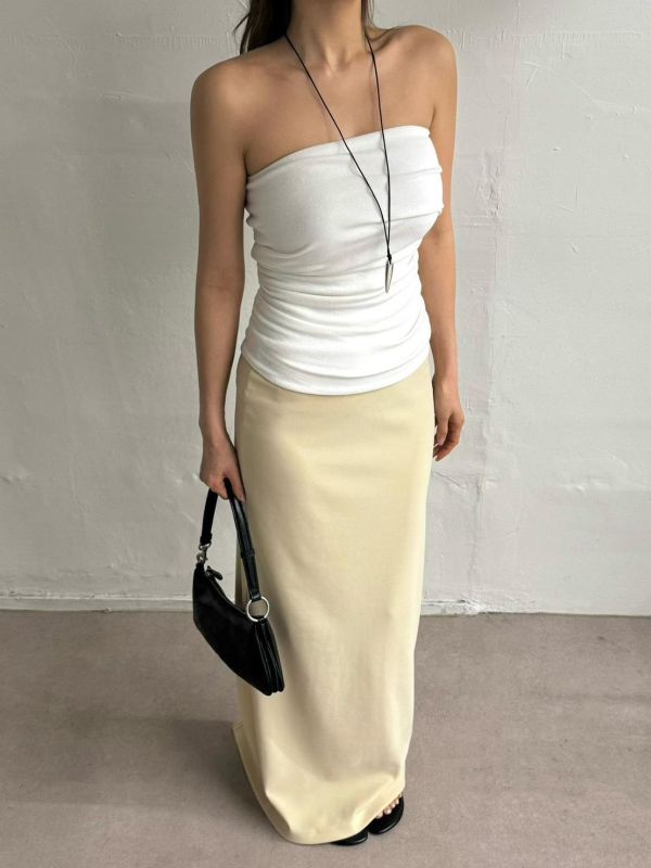 度假感後開衩西裝長裙 