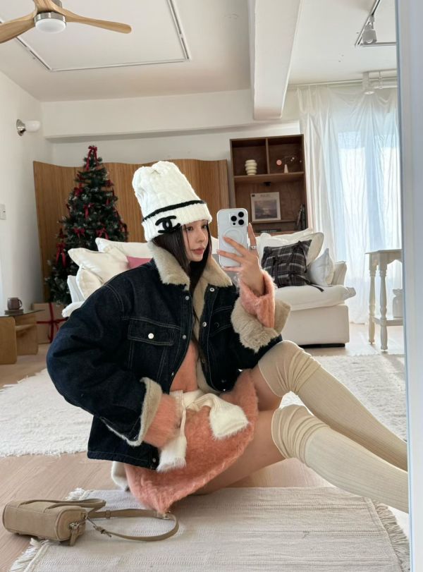 毛絨翻領牛仔外套 