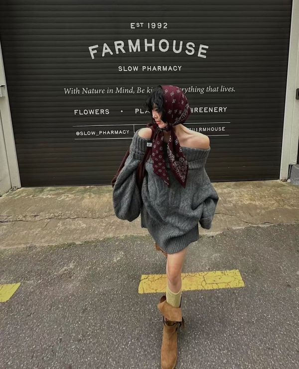 一字領麻花寬鬆毛衣上衣 