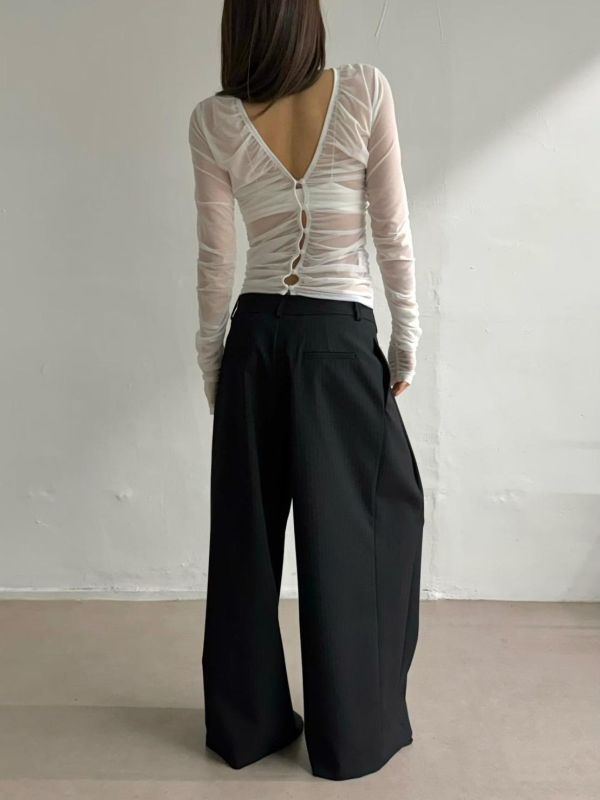 歐美直條紋西裝寬褲 