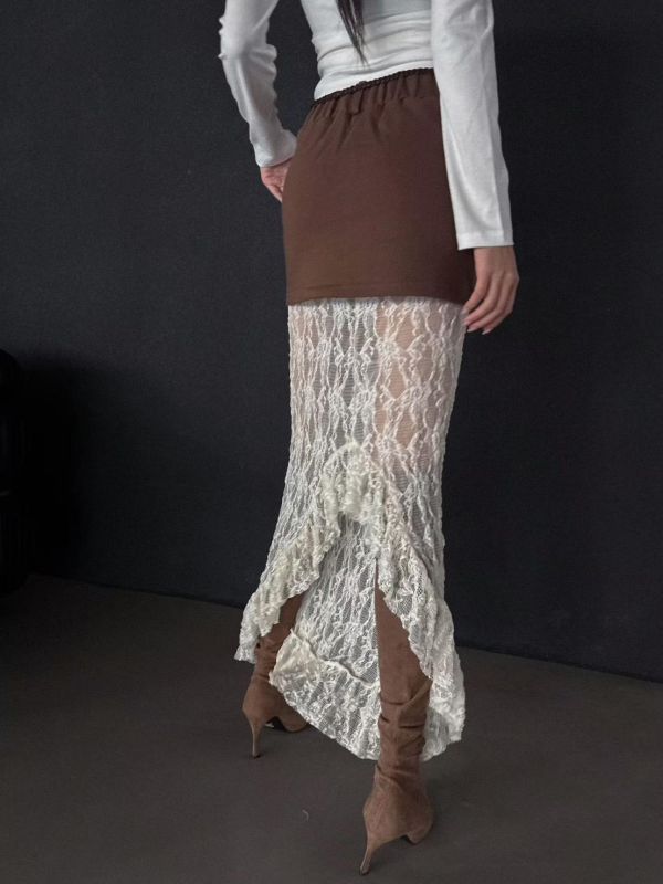 拼接蕾絲高腰魚尾裙 