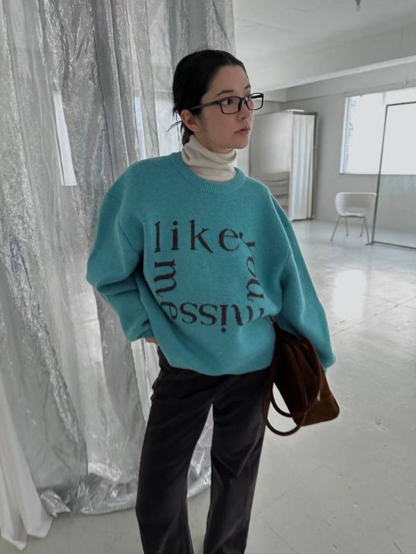 字母寬鬆針織毛衣 