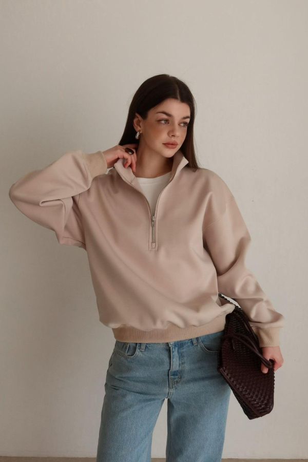 立領歐美風長袖上衣 