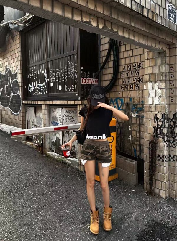 Y2K露口袋迷彩短褲 