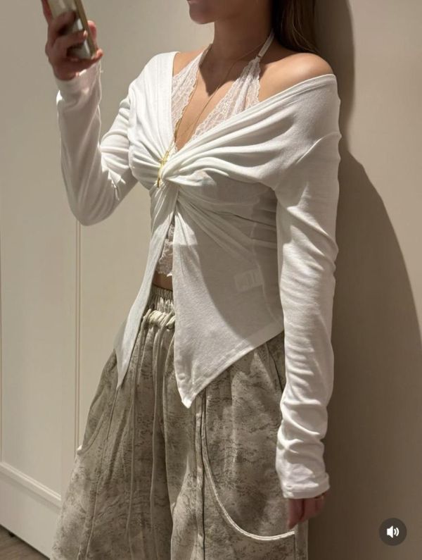 蕾絲假兩件性感上衣 