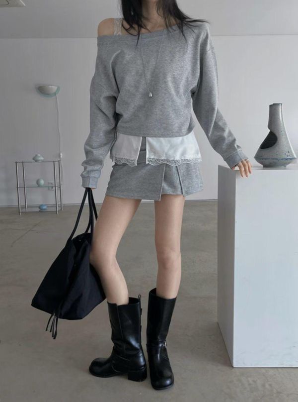 長袖上衣+褲裙SET 