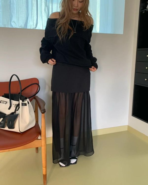 網紗拼接顯瘦長裙 