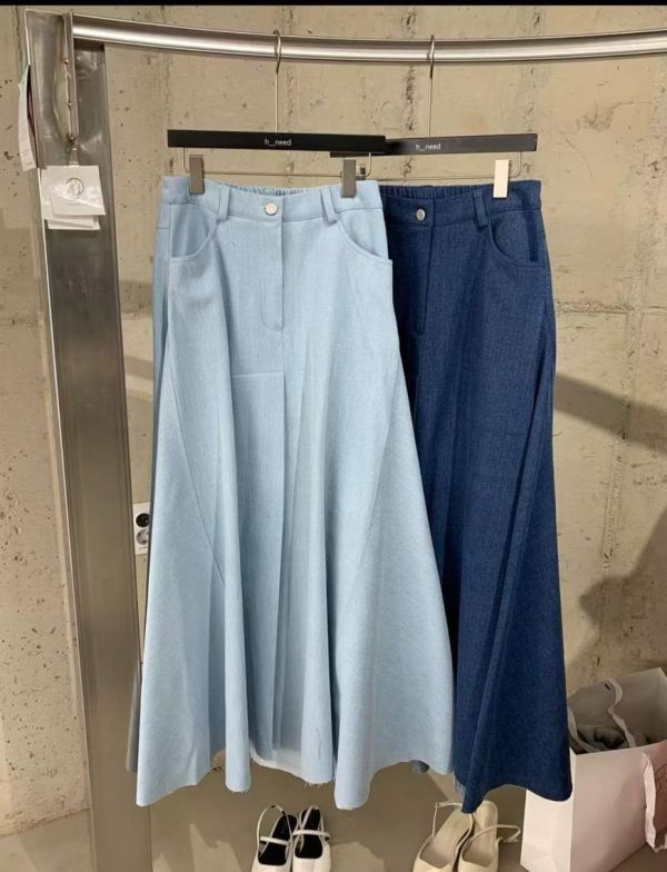 傘感斜紋牛仔布長裙 